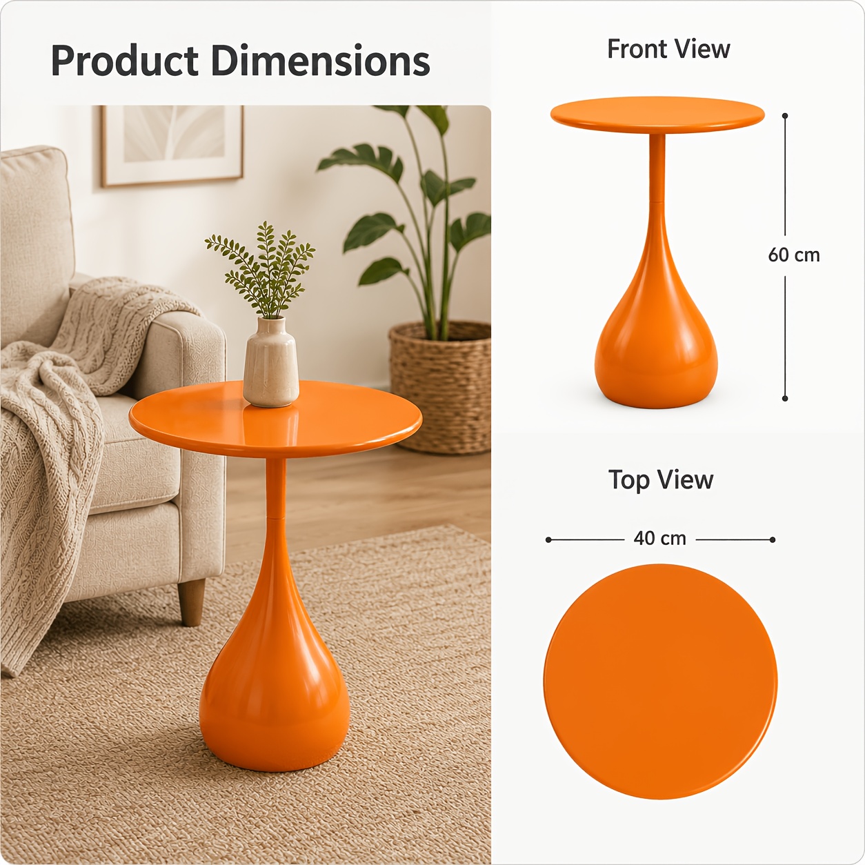 Modern Round Side Table With Column Base, Suitable For Living Room, Bedroom And Sofa Side Compact Decorative Table, 2 Colors Round Column Side Table, Side Table With Teardrop Base