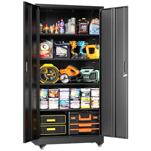 73 metal storage cabinet with wheels locking heavy duty storage cabinet with 4 adjustable shelves for home office garage warehouse lab