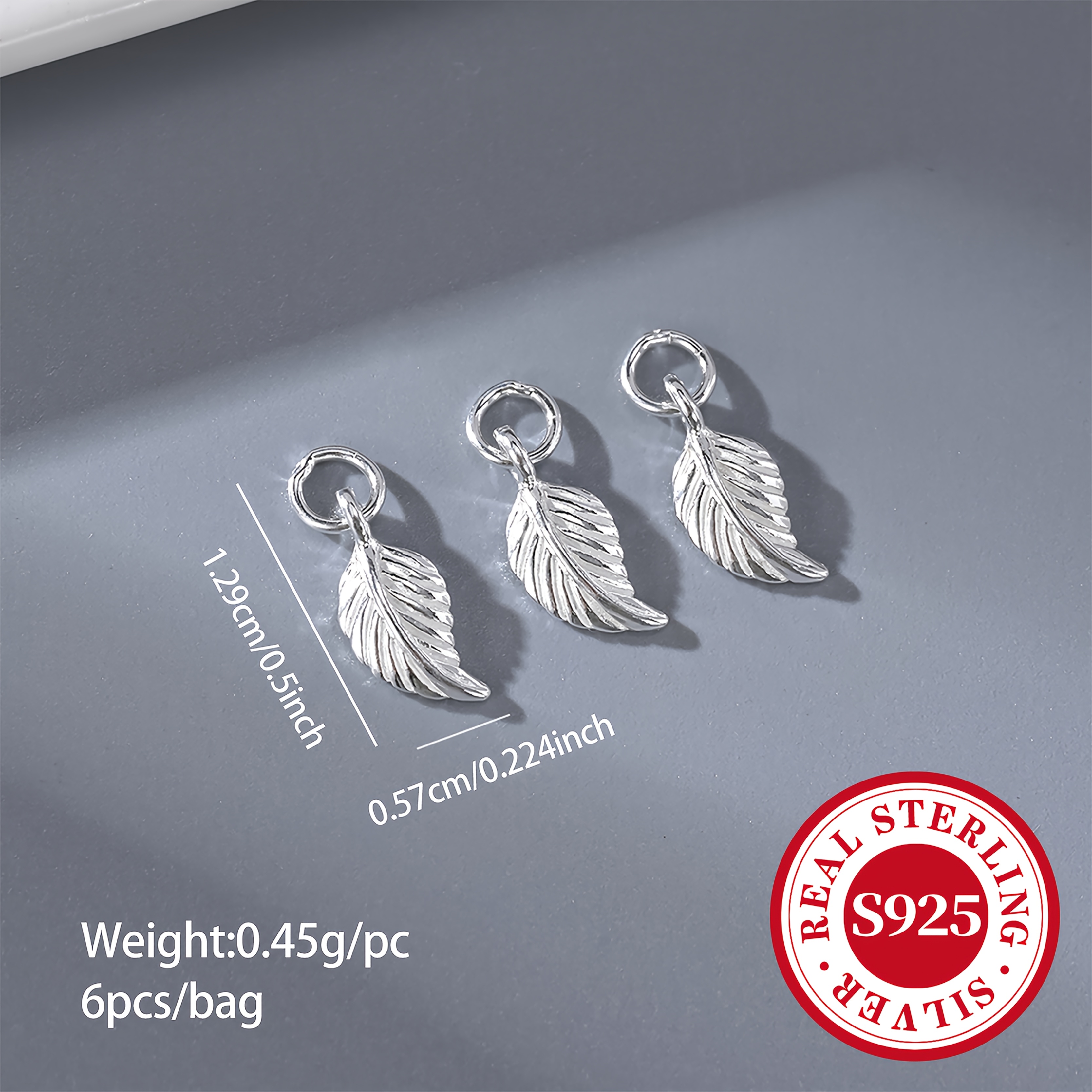 Image of 6pcs/pack 925 Silver Plain 925 Silver Small Leaf Pendant Leaf Pendant Bead Hand Rope Braid Rope Silvery Jewelry