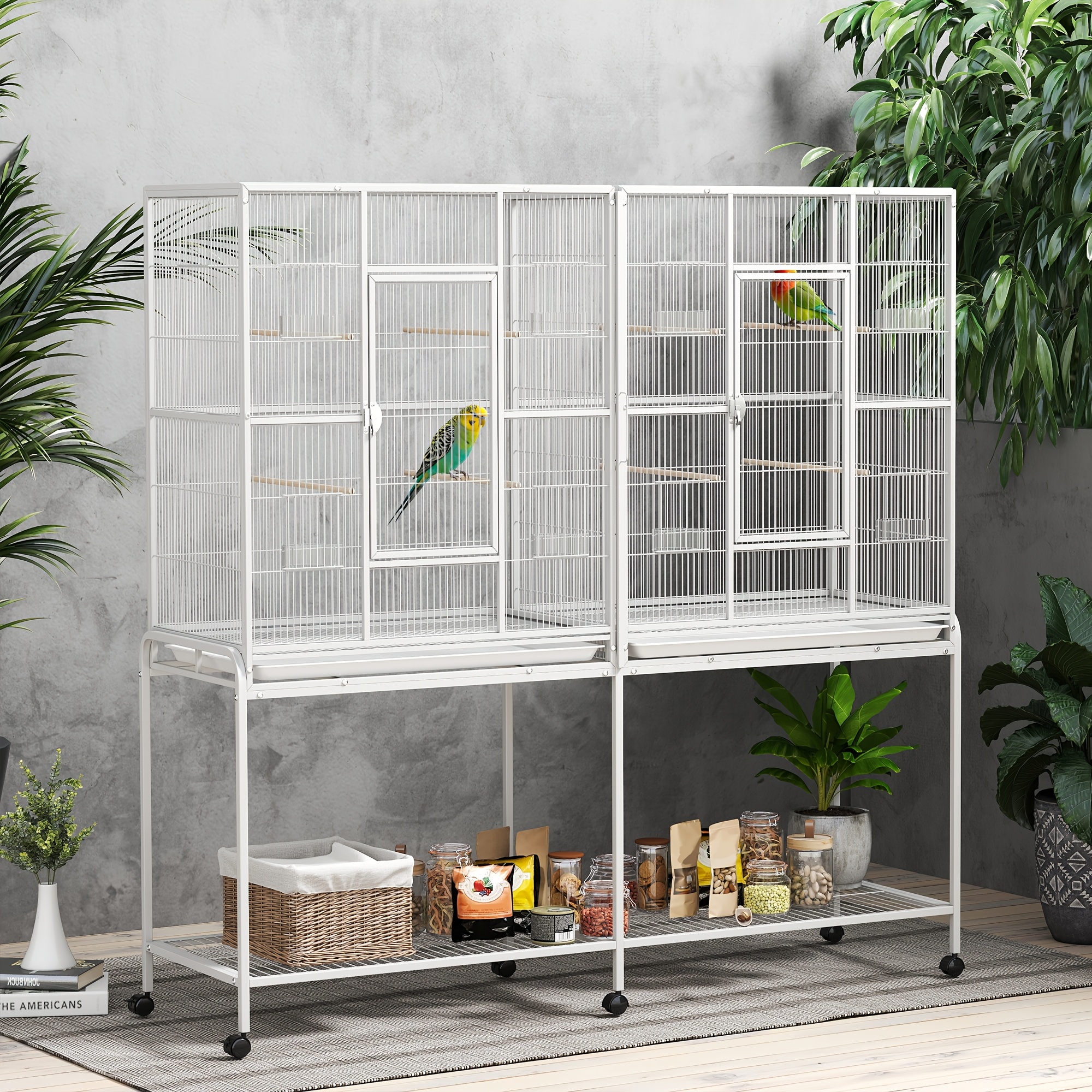 TEMU Pawhut Cage à oiseaux extra large 64", Cage à perroquet roulante en métal, Nid d'oiseau avec support roulant amovible, Étagère de rangement,
