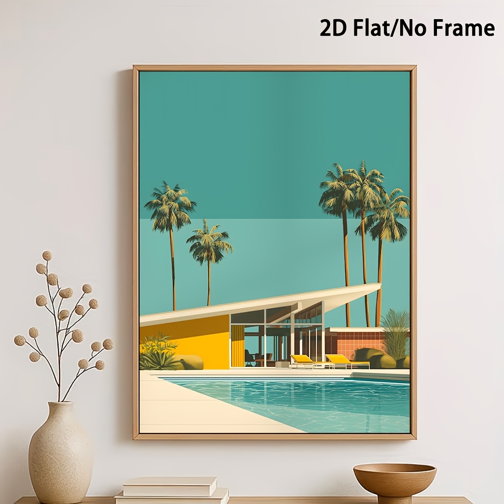 2d-flach,  ., passend für zuhause & büro, vertikaler rahmenloser  -century-modern- -stil-palm-springs-pool-poster-druck – ikonisches  -kunstwerk, passend für schlafzimmer, wohnzimmer, badezimmer, café-dekor – minimalistisches leinwandgemälde, 2d-flach