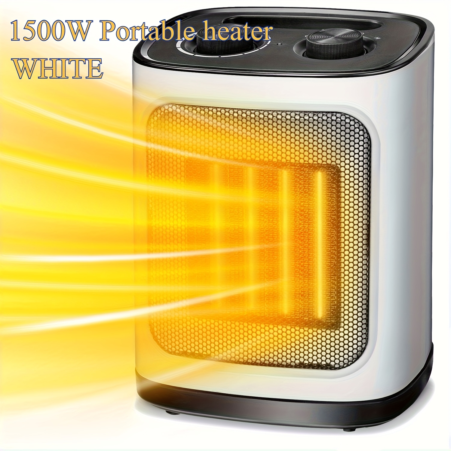 TEMU 1500w Compact Indoor Heater, Portable Fan Heater, Electric Ceramic Heater With Adjustable Thermostat, White (suitable For Office & Bedroom & Dormitory)