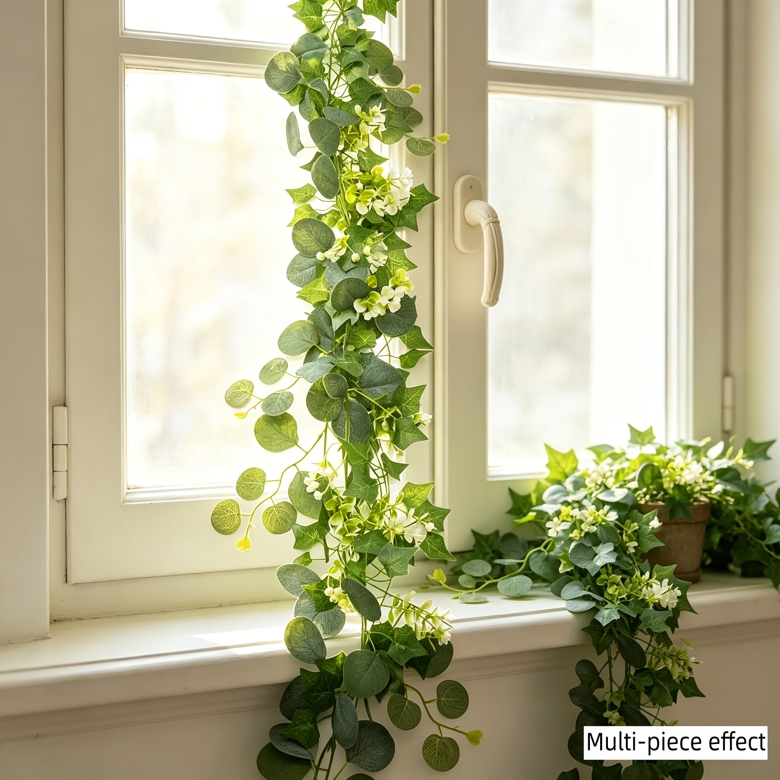 Image of 20pcs Artificial Eucalyptus Wreath Decor | Hanging Wreath With Silvery Leaves + Ivy Leaves, Vine, Suitable For Wedding Parties, Home, Dining Table, Indoor And Outdoor Decoration