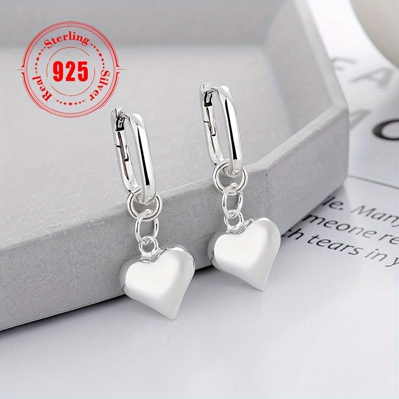 

2pc925 Pure Silvery, Silvery Weight About 4.5g, Long Love Heart Earrings, Low-allergy Y2k Heart-shaped Sweet Temperament Earrings, Female Gift