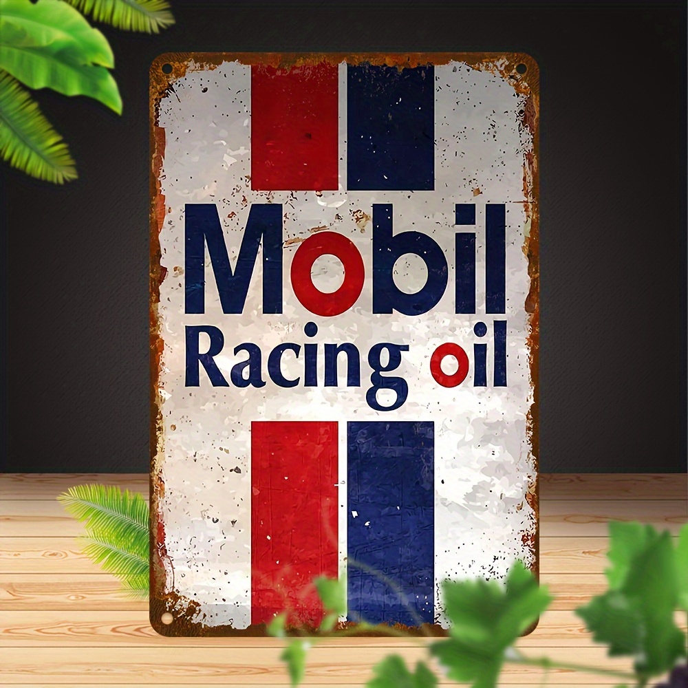 

Vintage Mobil Racing Oil Metal Sign, Uv Printed Aluminum Wall Art, Pre-drilled, Waterproof, Weather Resistant, 8x12 Inches - Retro Garage And Home Decor