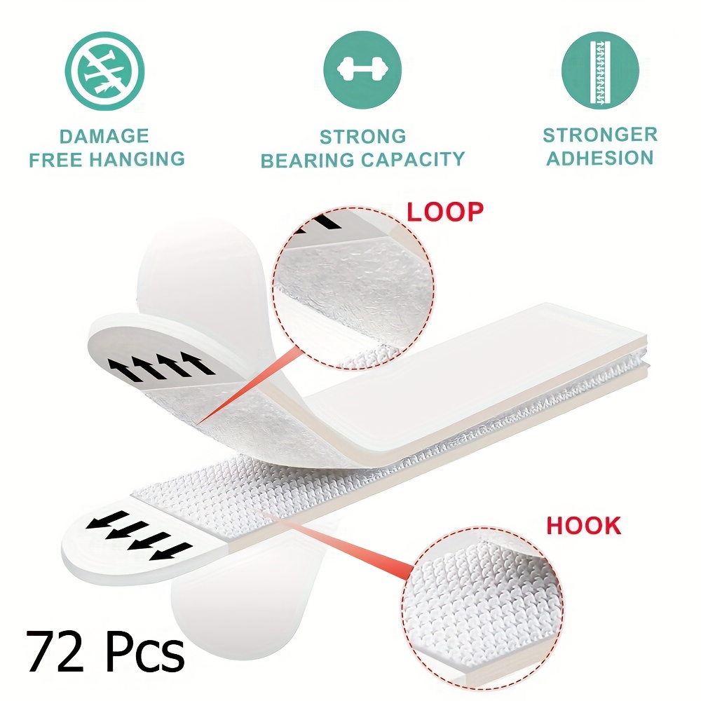 TEMU 72pcs/48pcs/24pcs A Pack, 36-pairs(72 Strips) Picture Hanging Strips Heavy Duty, Large Picture Hanger Kit, Hanging Picture Hangers For Walls,