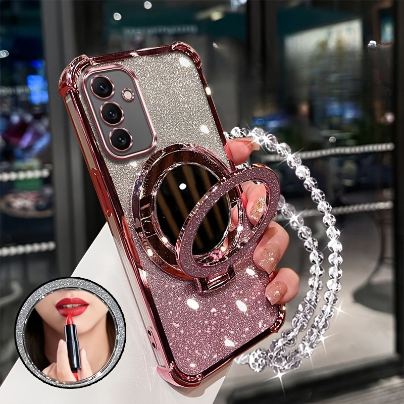TEMU Case For A05s A02s A03s A14 A15 A16 A25 A34 A54 A35 A55 4g 5g Sparkling Powder 4 Corner Anti Drop Phone Case Aesthetic Makeup Mirror Shockproof