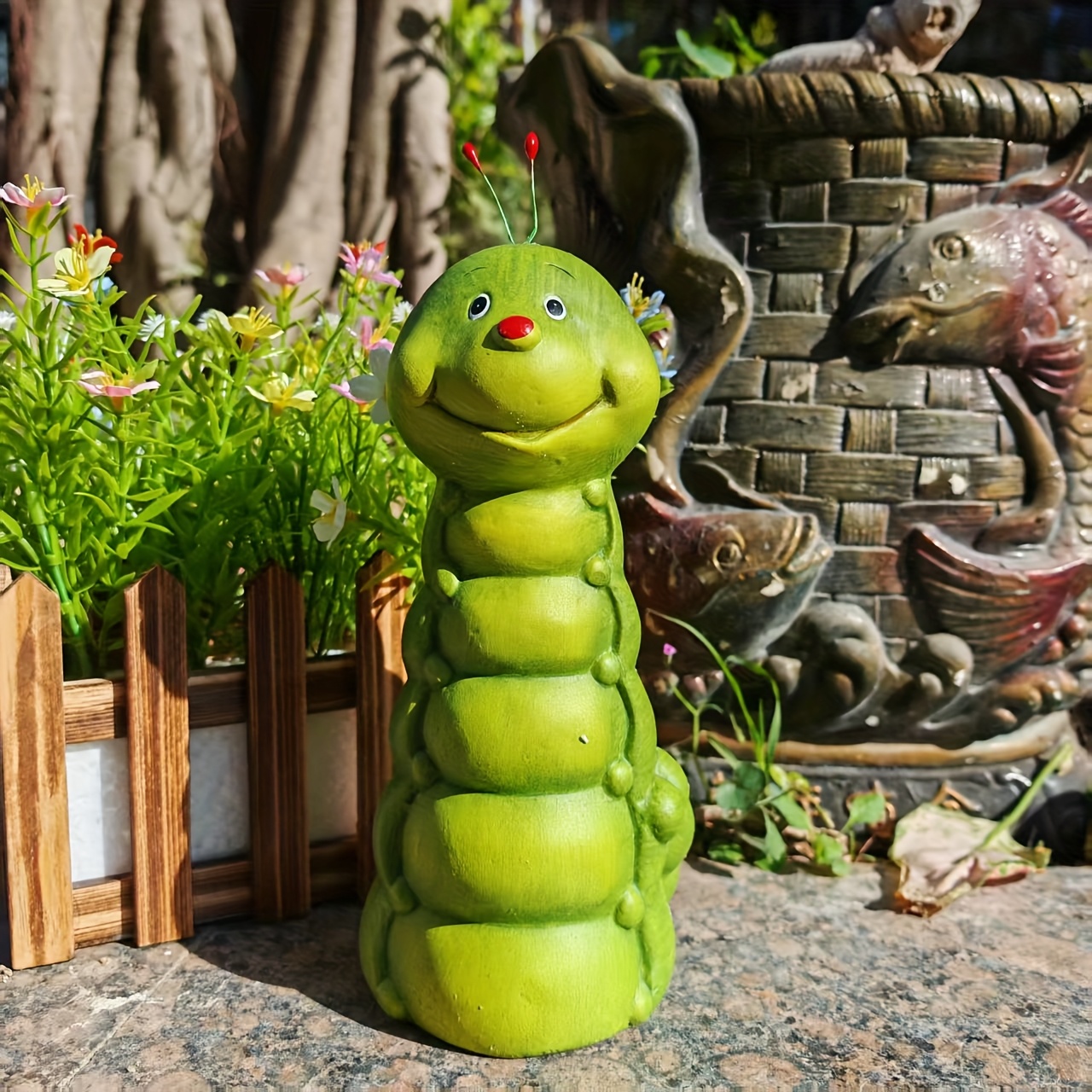Image of A Cute Cartoon Caterpillar Statue, Themed Around Animals, Perfect For Bonsai, Desktops, Bar Cabinets, And Indoor/outdoor Lawn Decorations, Makes A For Valentine's Day, Birthdays, And Mother's Day