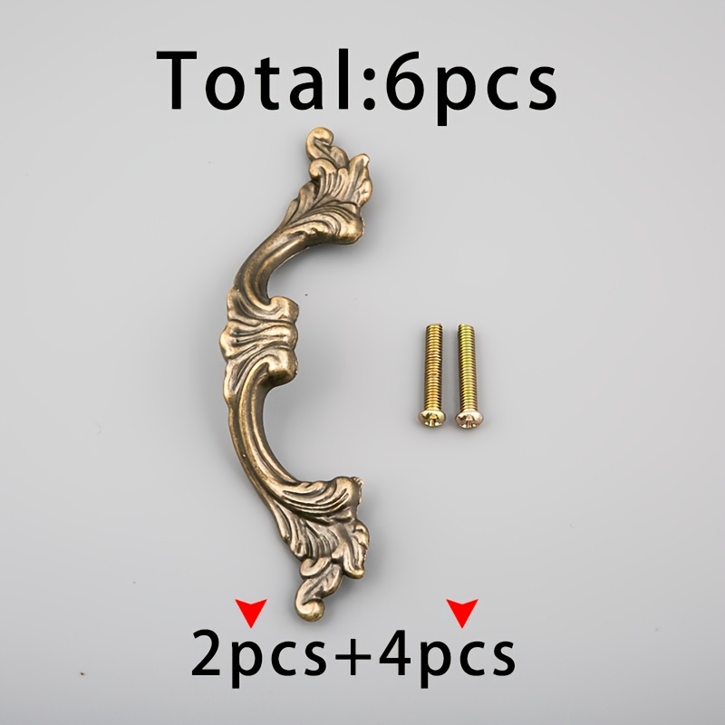 TEMU 2pcs -colored European Floral Iron Pulls And 4pcs 4x22pcs -colored Pull Screws Total 6pcs European Scroll Leaf Carved Pulls -colored Cabinet
