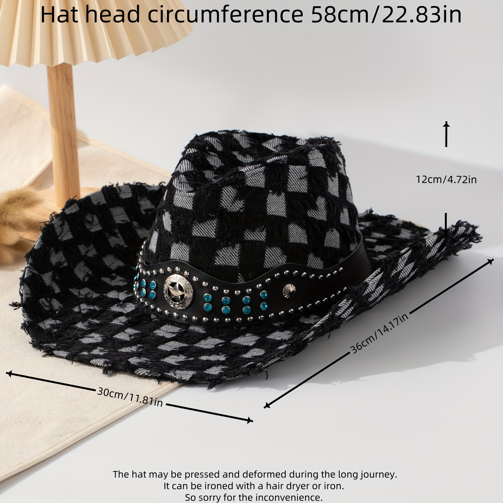 Checkerboard Pattern Cowboy Hat Men main image 4