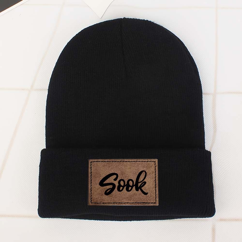 Image of Custom Men's Beanie, Brimless Flat Cap With Personalized Patch Design, Rolled Edge Thick Knit Unisex Winter Hat, Elastic Soft