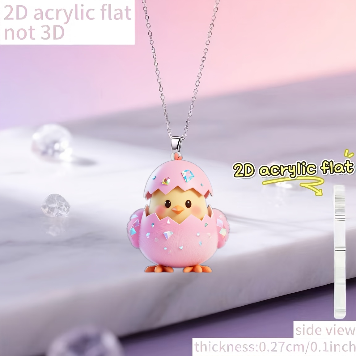 Cute Little Chick Acrylic Pendant Necklace, Gift for Her