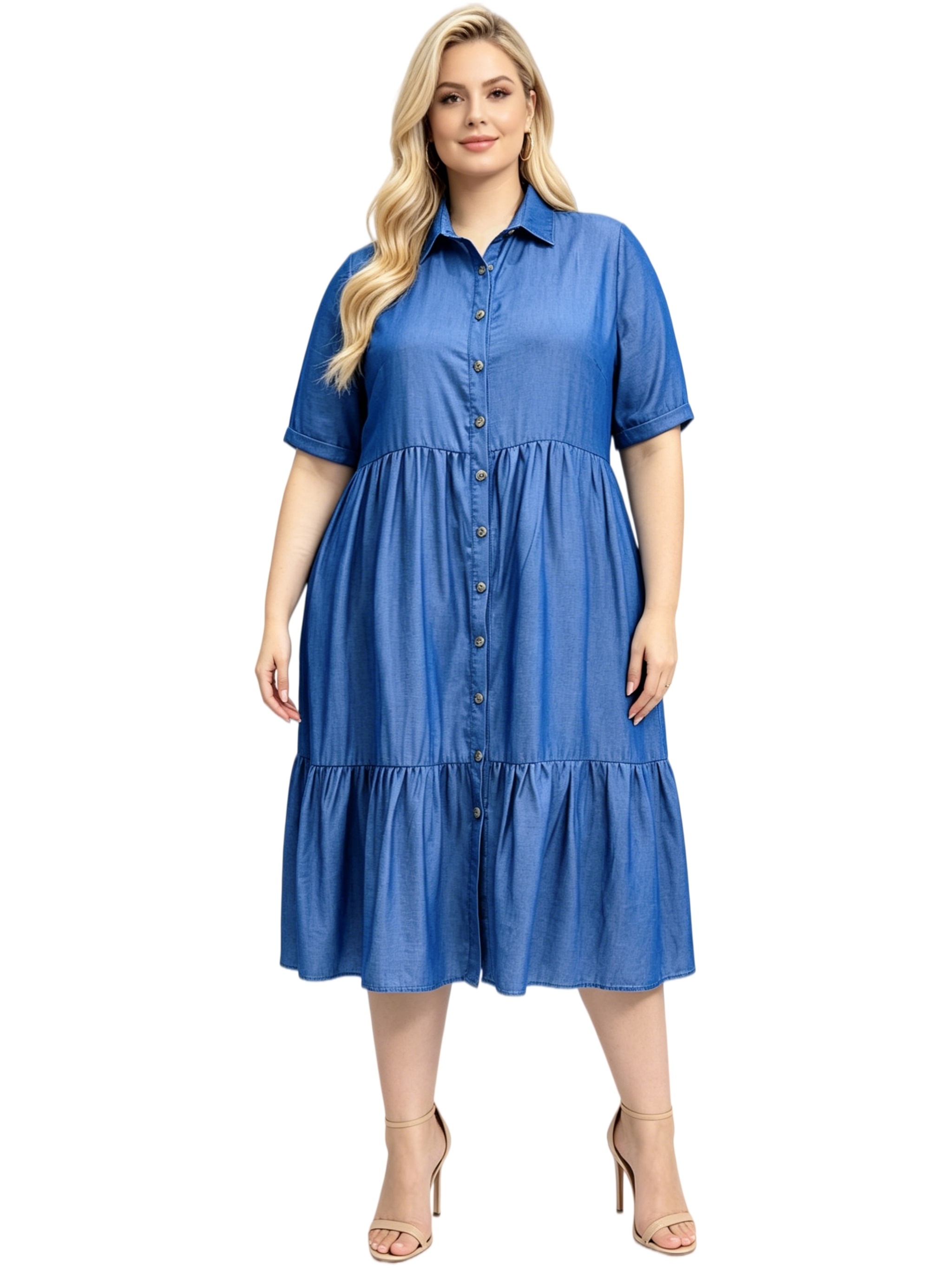 plus size maxi denim dress womens short sleeve plus size elegant Do not bleach Size:8US/40FR/12UK Womens denim QVC Prom Dress Style #27029