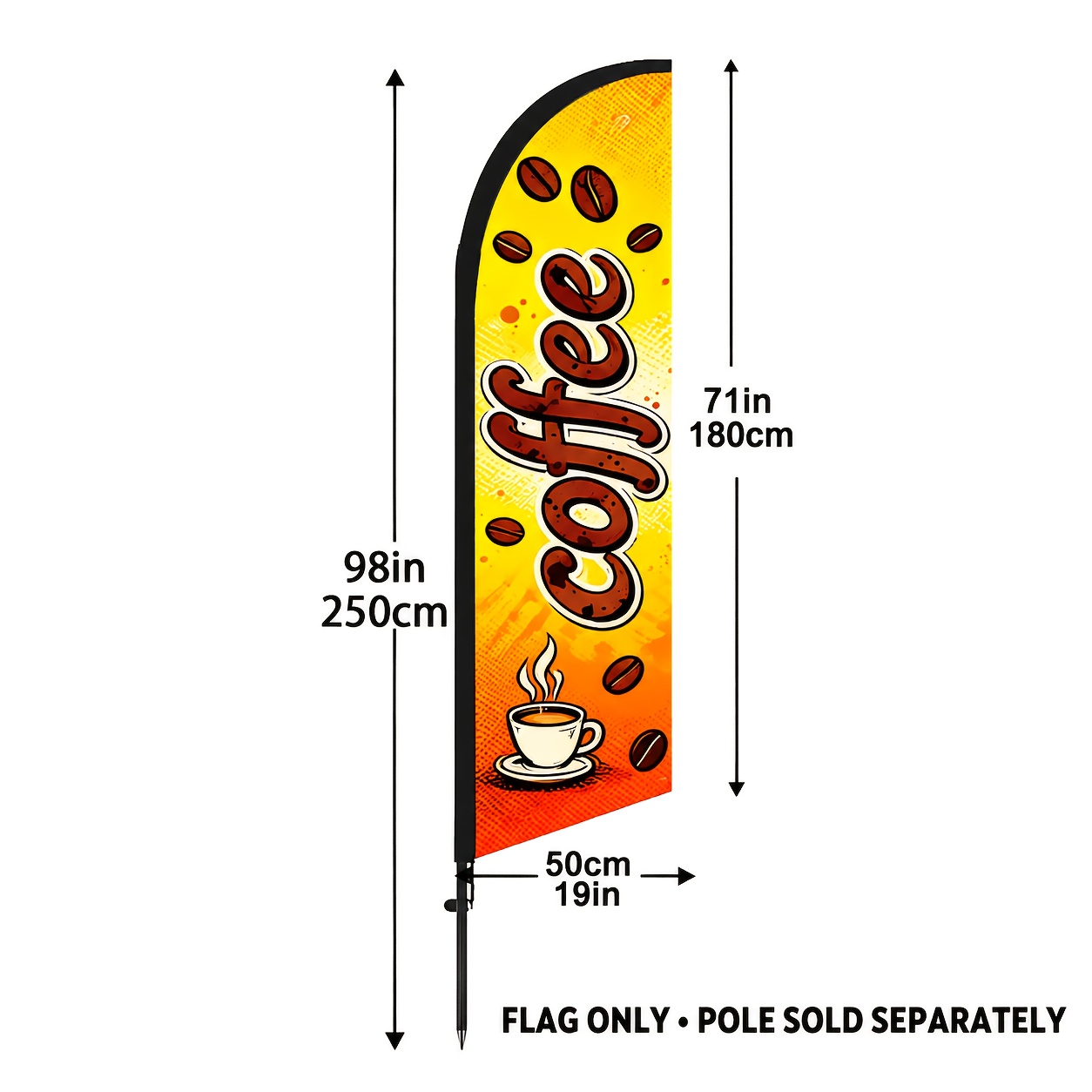 TEMU 1 Set Coffee-themed 6.5-foot Tall Advertising Flag, , Double-sided Display, And Sun-resistant, Wind-resistant And Durable, Portable And ,