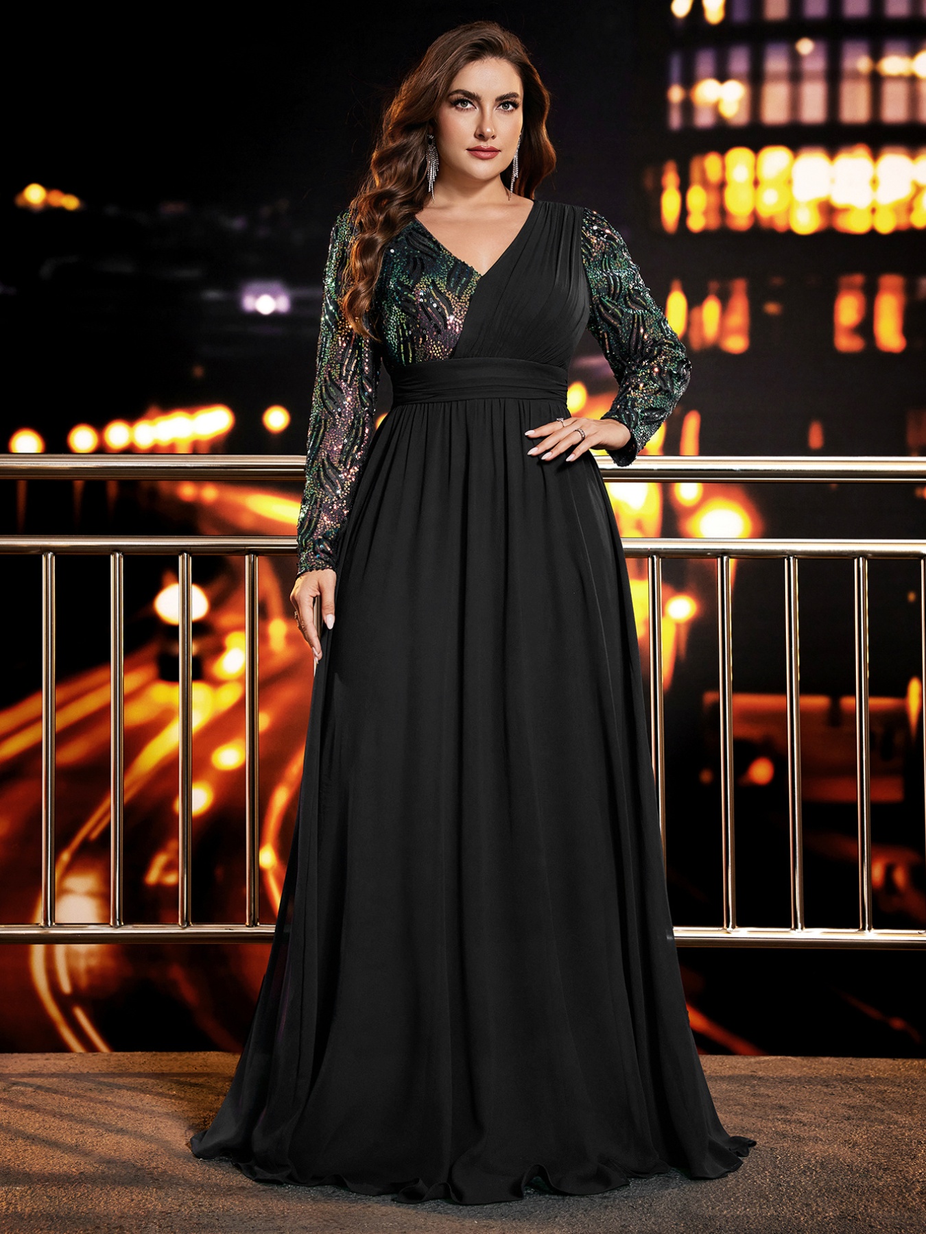 plus size long womens sequin chiffon a line v neck - Temu United Kingdom