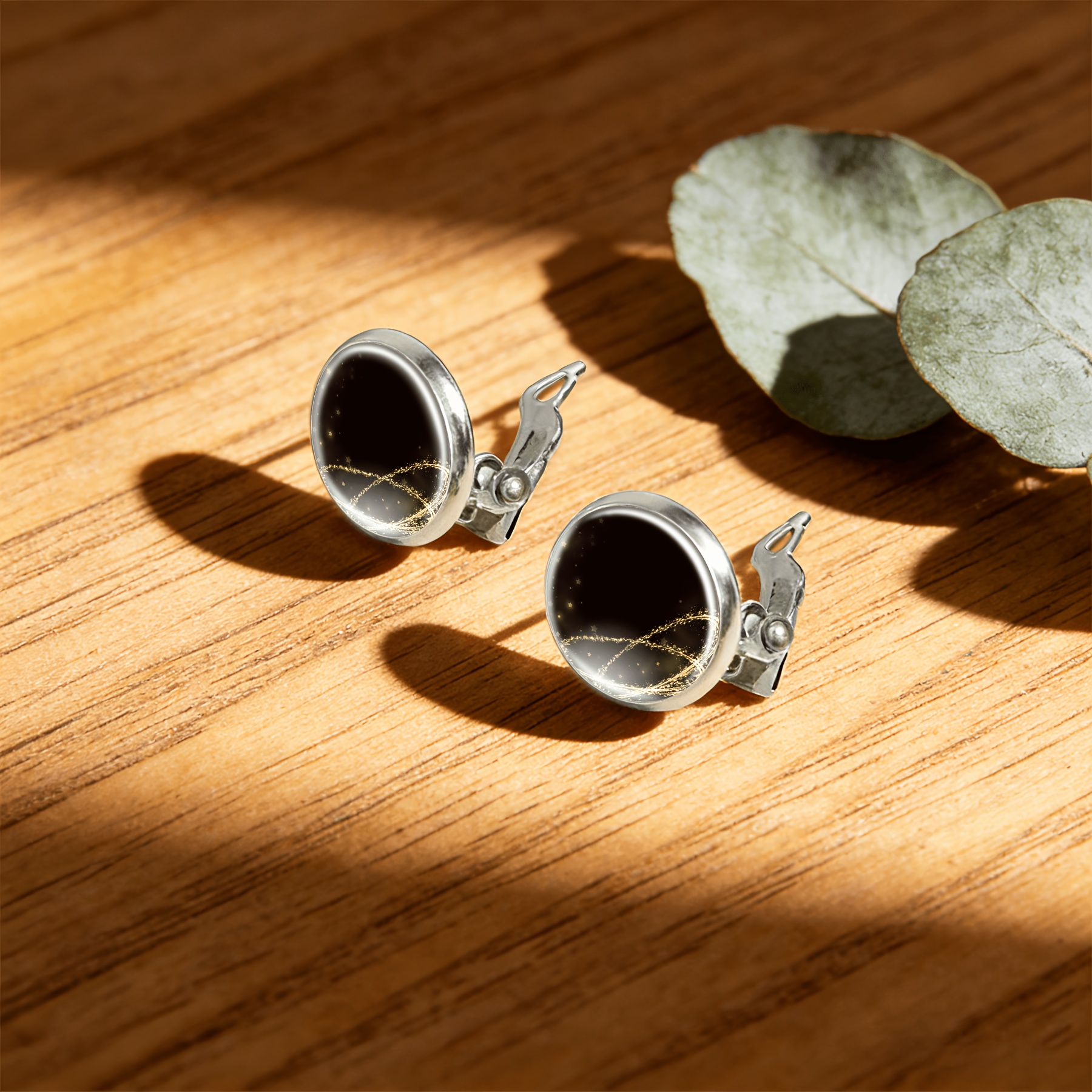 2pcs Set of Women's Piercing-Free Round Glass Earrings