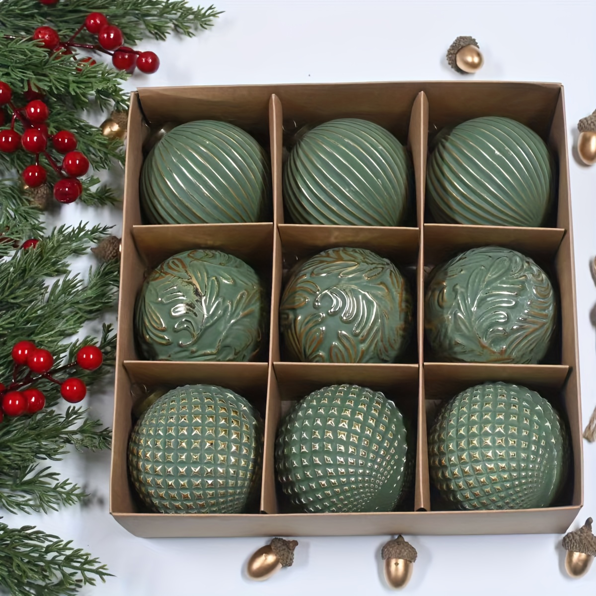 Image of Set Of 9 Vintage-style Christmas Ball Decorations , Golden, And Silvery, Each Measuring 3.15 Inches, Perfect For Adorning Christmas Trees, Weddings, And Festive Hanging Displays