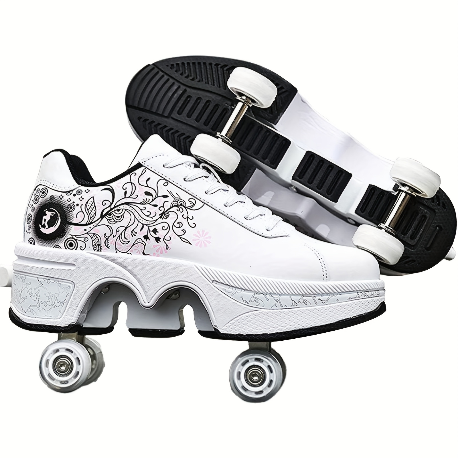Image of Adults' Multifunctional Roller Skates - Non-slip Wear-resistant Skate Shoes With Hidden Wheels, Lightweight & Comfortable, Lace- For Skateboarding, Skateboarding