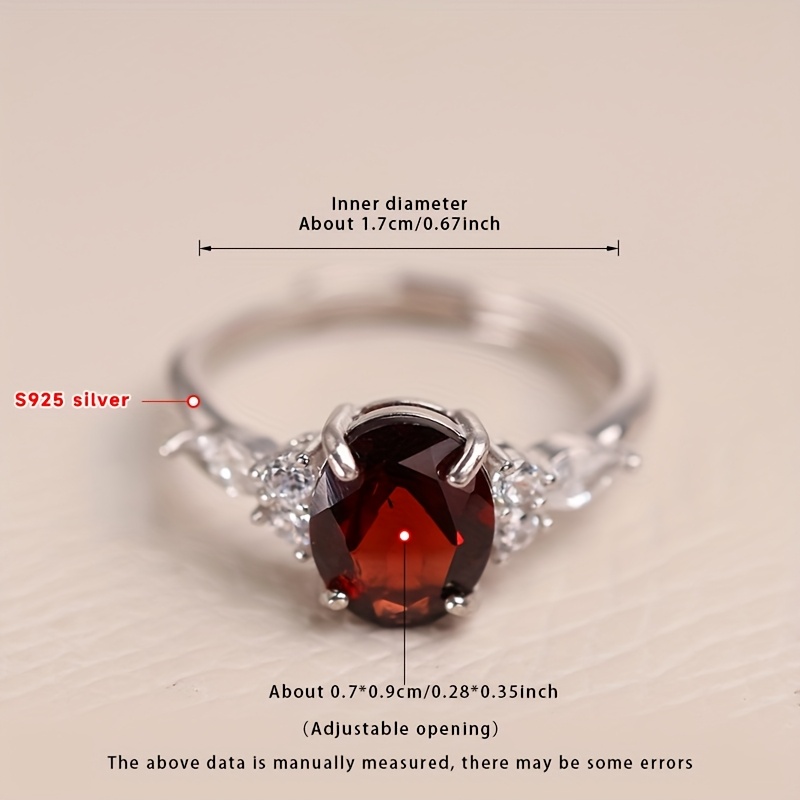TEMU Boîte Cadeau, Anneau en Argent 925, Ensemble avec un Rouge Naturel, Bague Ouverte. Bague de Mariage, Bague d'Étrennes, et Bague de Demande en