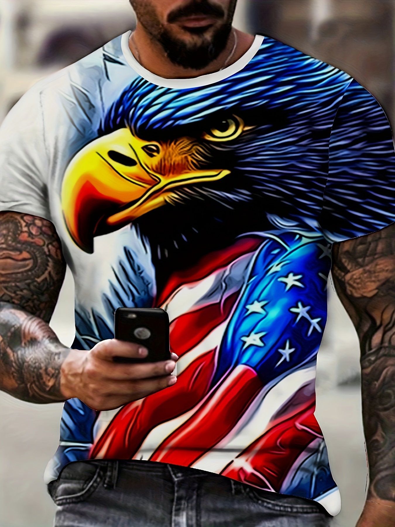 Plus Size Mens Eagle Us Flag Graphic Print T Shirt Summer Temu New