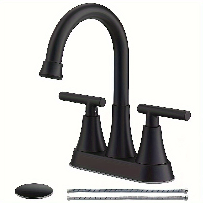TEMU 1pc Bathroom Faucet, Black/brushed Nickel Bathroom Sink Faucet, Double Handle Bathroom Sink Faucet, Bathroom Vanity Faucet With Drain, , Ceramic