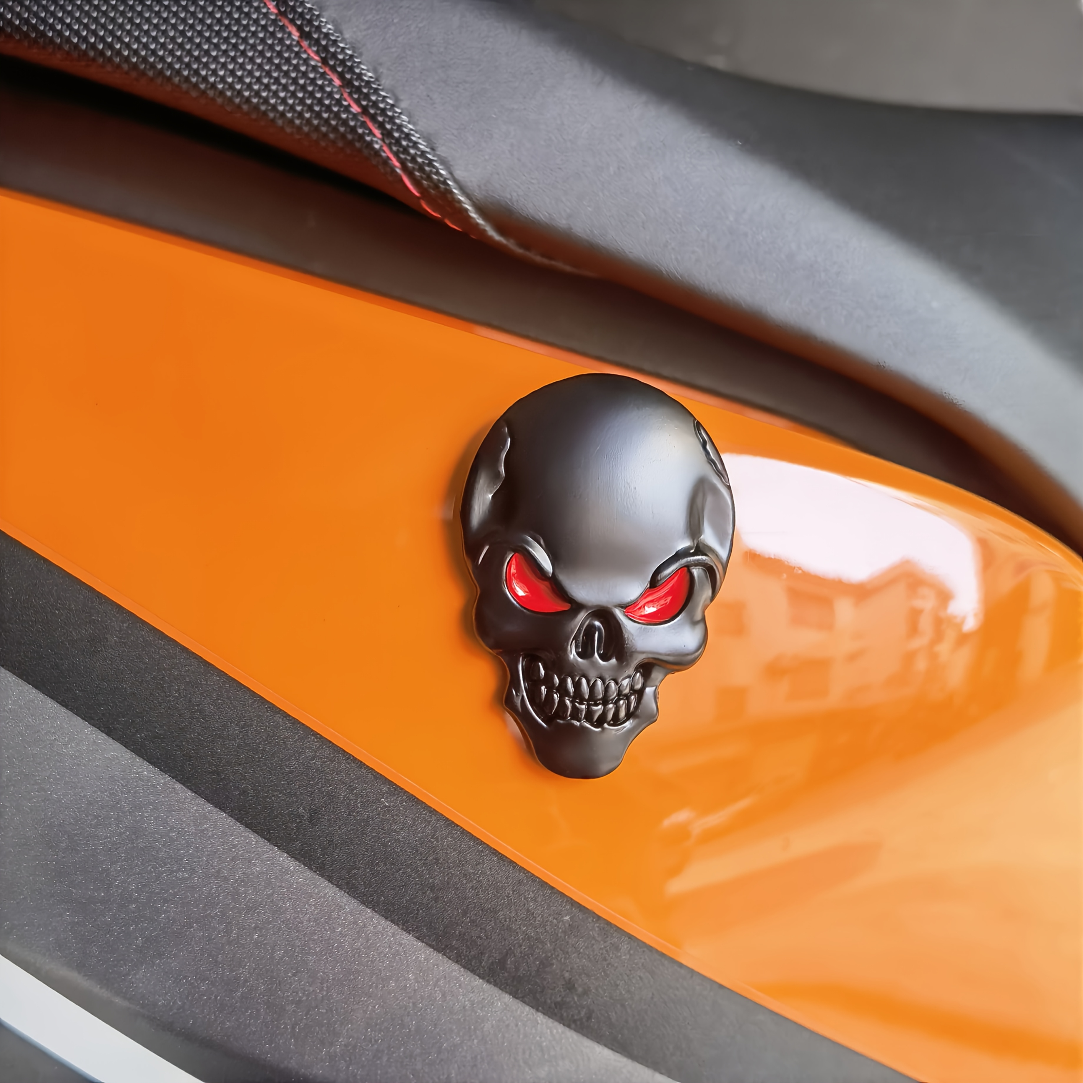 Image of 1 Edgy Gothic Metal Badge - Black With Red Glowing Eyes, Suitable For All Vehicles, Made From Durable Metal