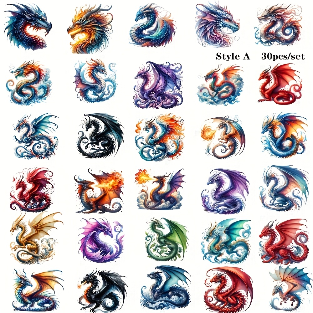 TEMU 30pcs/set autocollants créatifs rétro magiques de dragon occidental série de dragons magiques de haute qualité adaptés pour journaux à déchets,