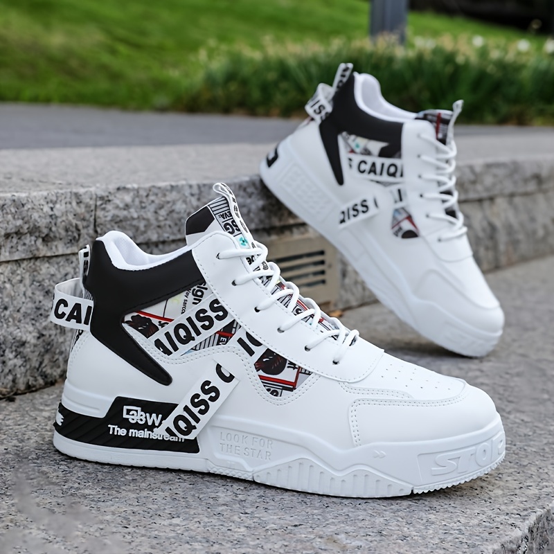 Paar Herren High-Top Schnürsneaker Lässige Streetstyle Sportschuhe mit  Cartoon-Akzenten, atmungsaktives Kunstleder-Obermaterial,