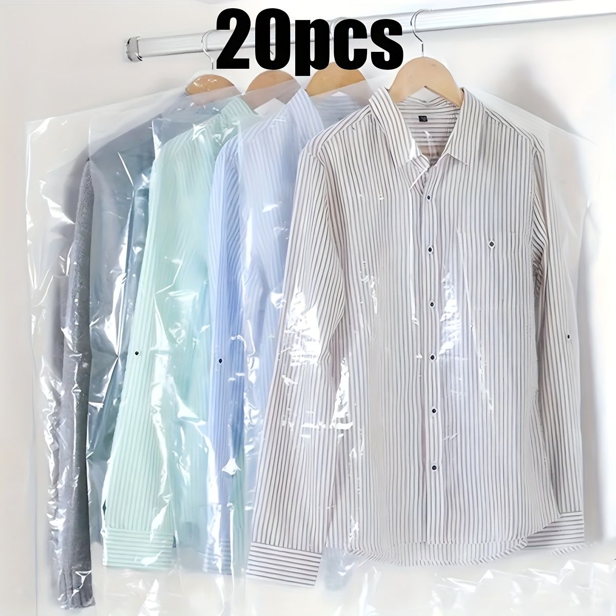 20/50pcs Hanging Dustproof Garment Bags, Transparent Plastic Laundry Bags For Hanging Clothes Covers, Storing Coats, Suits, Shirts, Jackets, Skirts, Etc