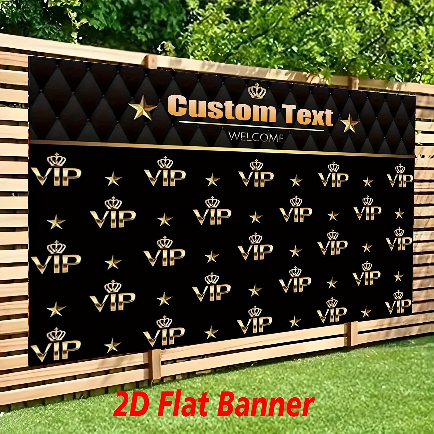 TEMU 2d Flat, 1pc Vip Red Carpet Crown Step & Repeat Backdrop With Name/ - Luxury Vinyl Photo Booth Background Suitable For Movie Premieres, Award