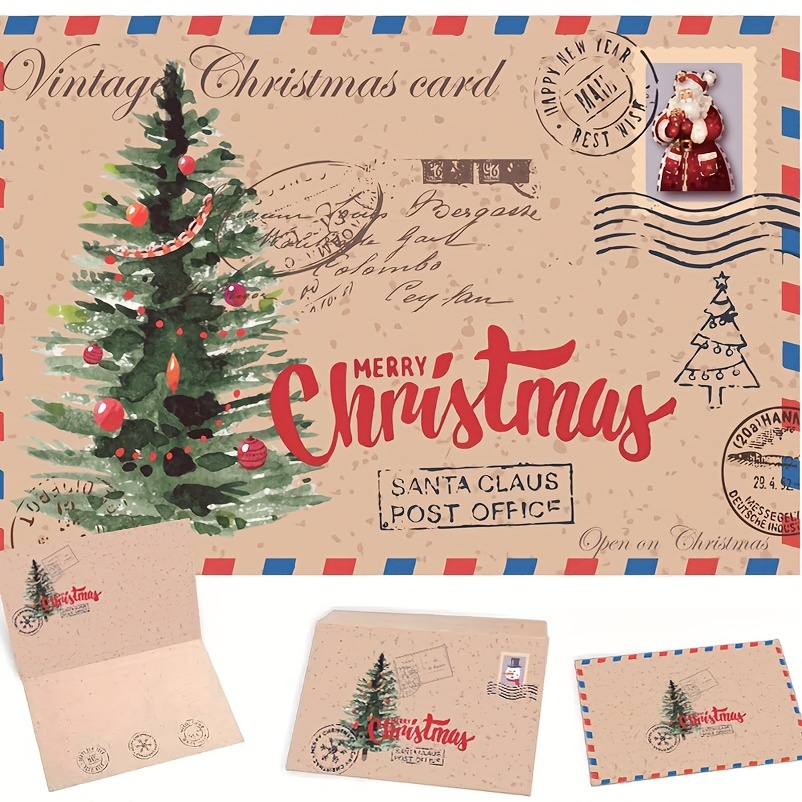 Christmas Greeting Cards Featuring Cute Cartoon Designs, Foldable With Messages And Come With Envelopes