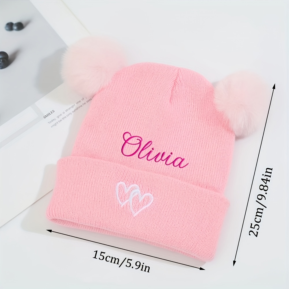 TEMU Personalized Embroidered Custom Love Heart Small Hat, Name Embroidery Available, Winter Hat - Unisex, Lightweight And Breathable