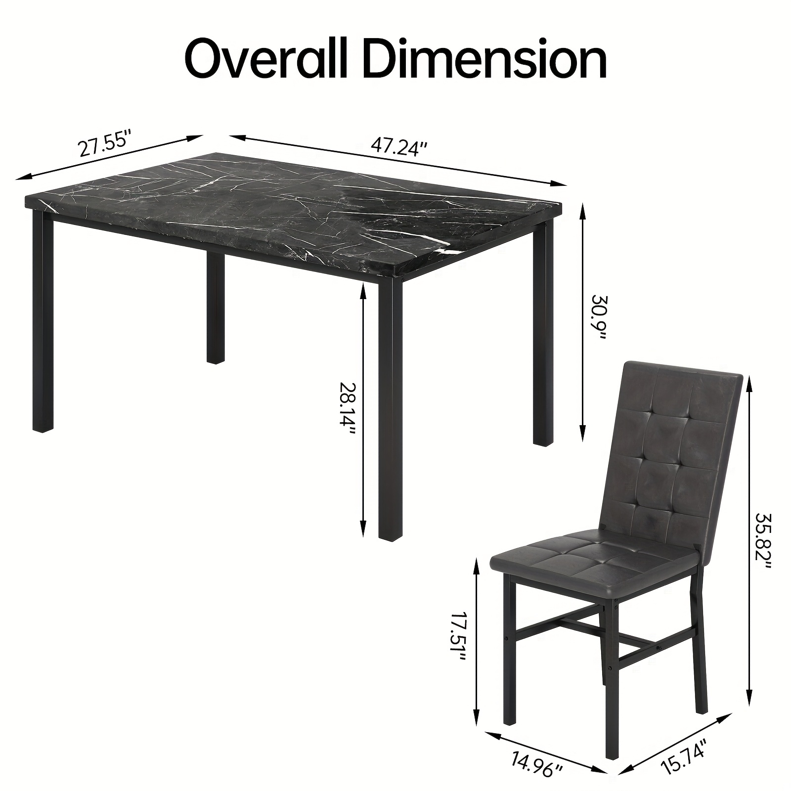 5pcs of dining table set dining room table set       kitchen table set 1 artificial anti marble pattern table and 4 metal legs chairs suitable for living room dining room kitchen furniture 8
