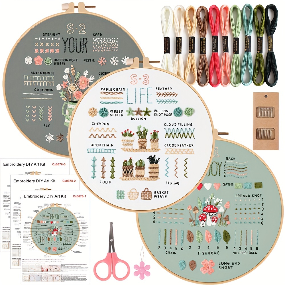 

Upgraded Version Of The 3pcs Embroidery Set Combines Pattern Designs With A 7.9-inch Embroidery Hoop.