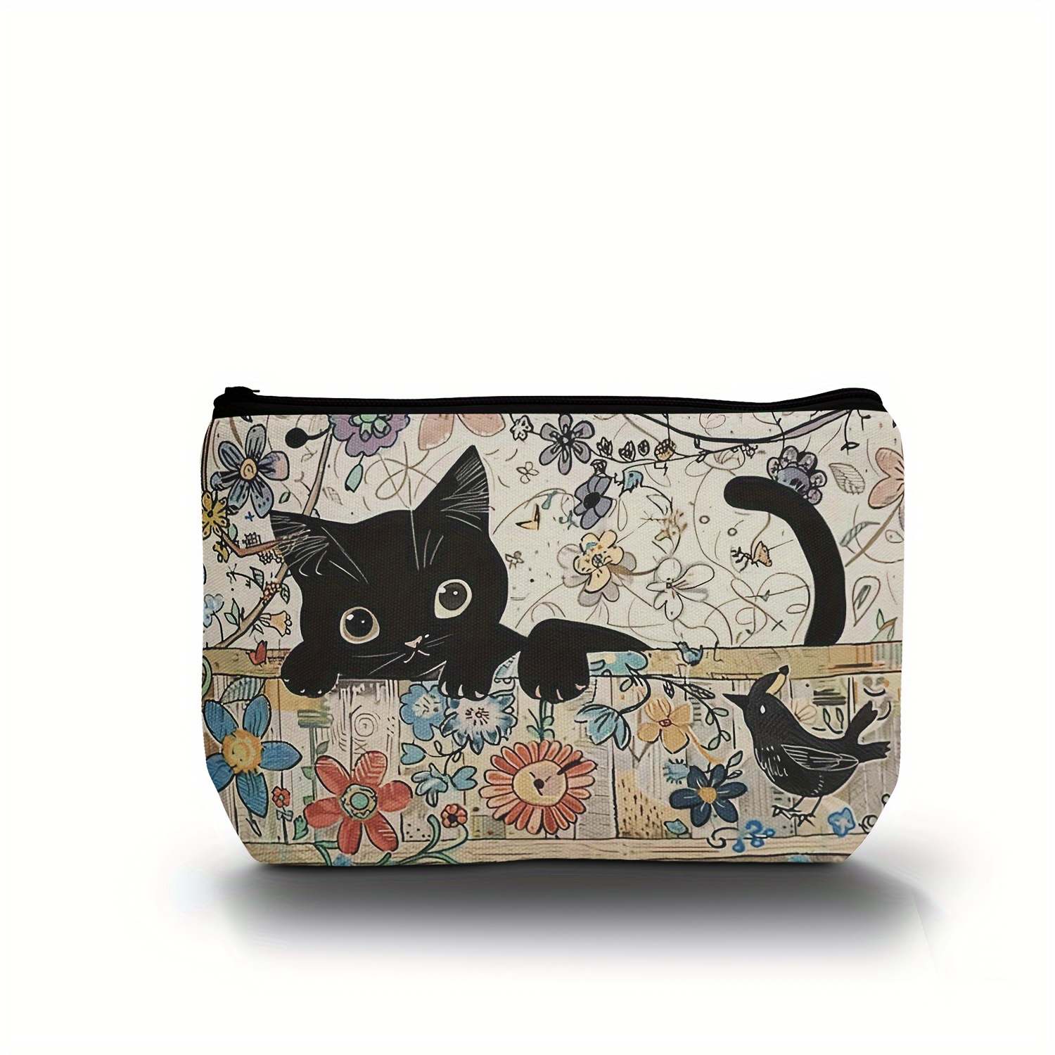 

1pc Black Cat Pattern Makeup Bag, Zipper Lightweight Makeup Pouch Versatile Cosmetic Bag