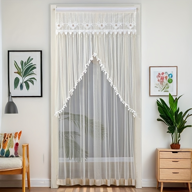 Image of 2d Door Curtain, Summer Door Curtain No Punching Bedroom Door Curtain Toilet Entrance Curtain Installation Partition Curtain Inner And Outer Lace Gauze Curtain78.74in*35.43in