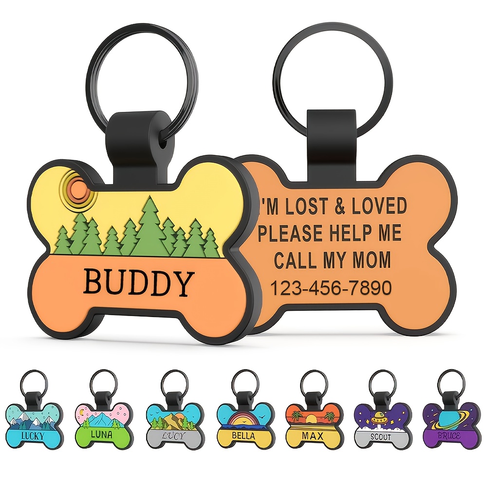 Customized Silent Bone-Shaped Dog Tag with Silicone Material for Pet Identity, Engraved Personalized Pet Tag for Dogs and Cats