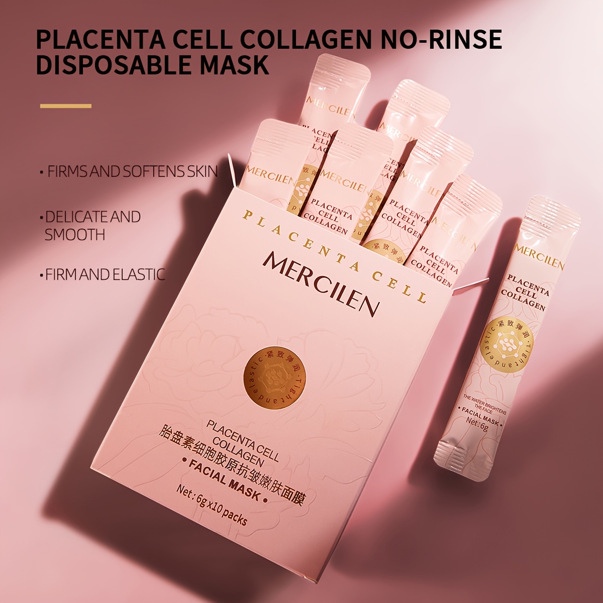 Mască de hidratare pentru somn cu colagen din celule de placentă 6g*10 buc, conținând acid hialuronic, colagen, scualan vegetal, hidratantă pentru pielea feței, machiaj, aspect mai tânăr al pielii, potrivită pentru toate tipurile de piele, esențială pentru călătorii