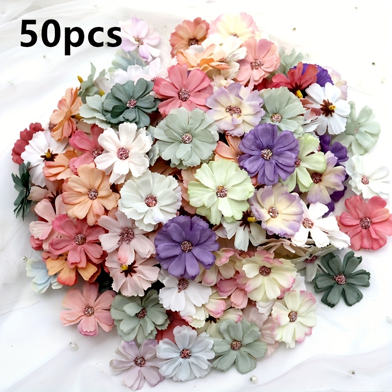 TEMU Aproximadamente 50 piezas por paquete, margaritas artificiales , , flores falsas decorativas para fiestas de , manualidades para álbumes de
