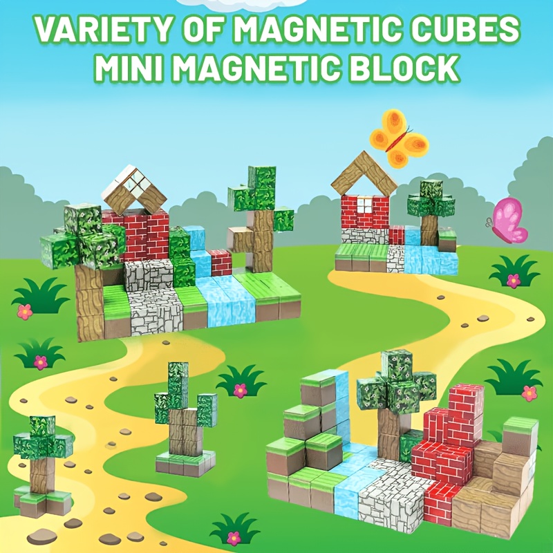 TEMU de construction magnétiques - Lot de 50/100/200 pièces de de construction aléatoires, cubes empilables polyvalents avec plusieurs styles, jouet