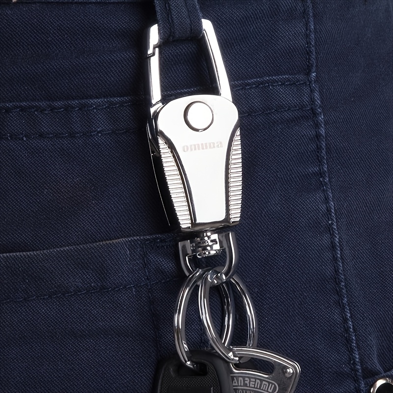 A Customizable Stainless Steel Snap Hook Keychain with Engraved Logo, Featuring Polyester Fiber, a Durable Unisex Key Ring with a Foldable Design, a Waist-hanging Car Key Holder Accessory with Self-Defined Text