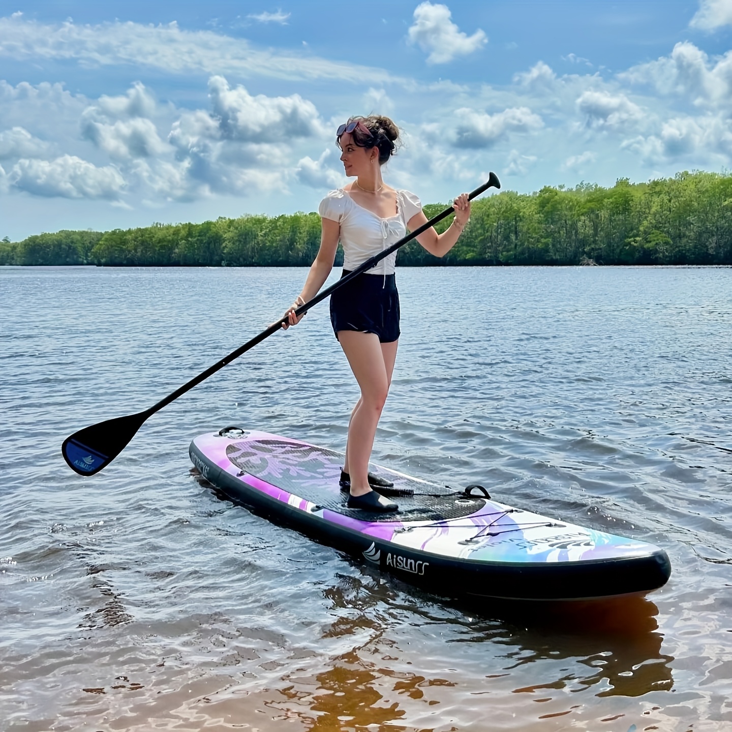 Inflatable Stand Up Paddle Board 10.6ft 33in Wide Standup Paddleboard, With Complete Sup Accessories Non-slip Deck Leash Paddle Hand Pump For Youth & Adult (purple)