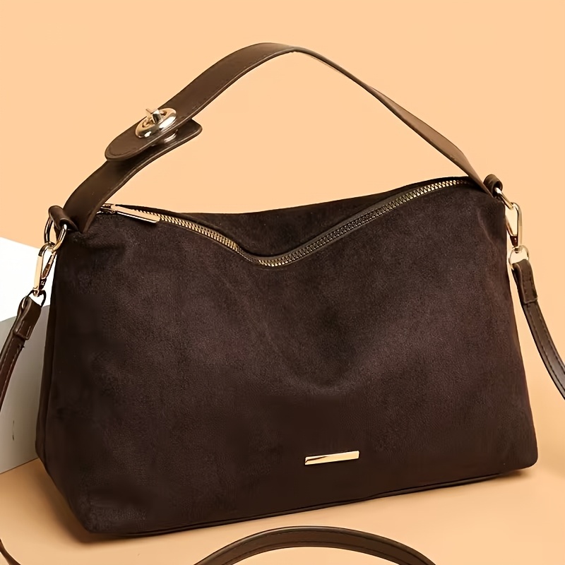 TEMU Neue Retro-Shouldertasche in Unifarben für Damen, weiche Handgefühl, vielseitige, leichte Umhängetasche, Arbeitstasche, multifunktionale kleine