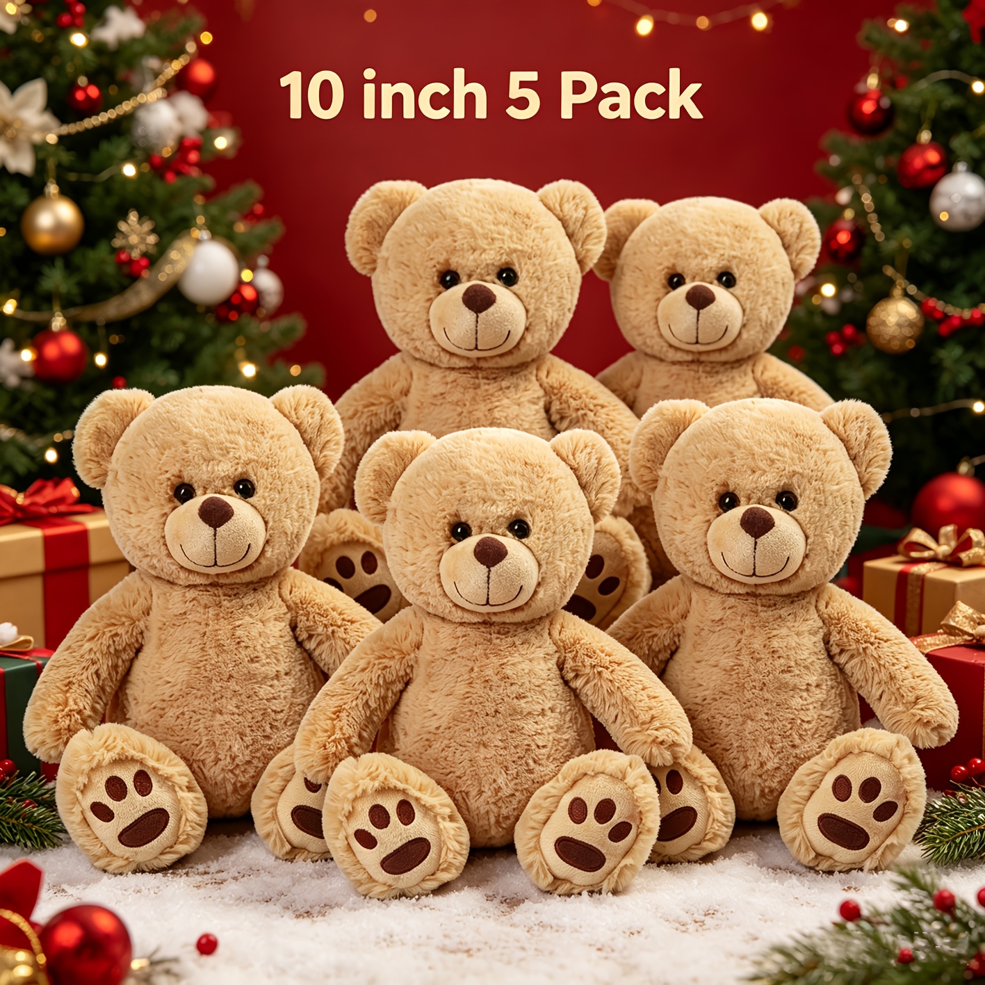 TEMU 5 Packs 10-inch Cute Teddy Bear Stuffed Animals, Ultra Soft Plush For Kids, Perfect For Baby Shower Decorations, Party Favors, Holiday Gifts