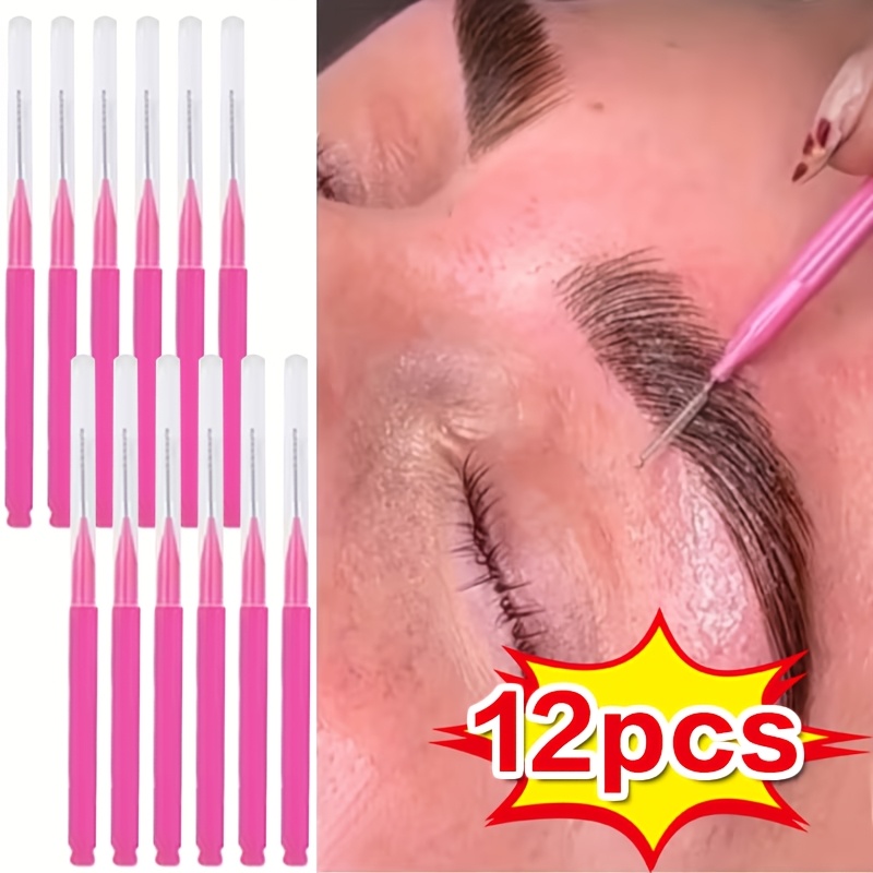 Image of 12pcs Mini Disposable Eyebrow Brushes, Flexible Tiny Mascara Brush Heads Makeup Tools, Eyelash Filling Brow Lifting Tinting Tools Extension Brushes
