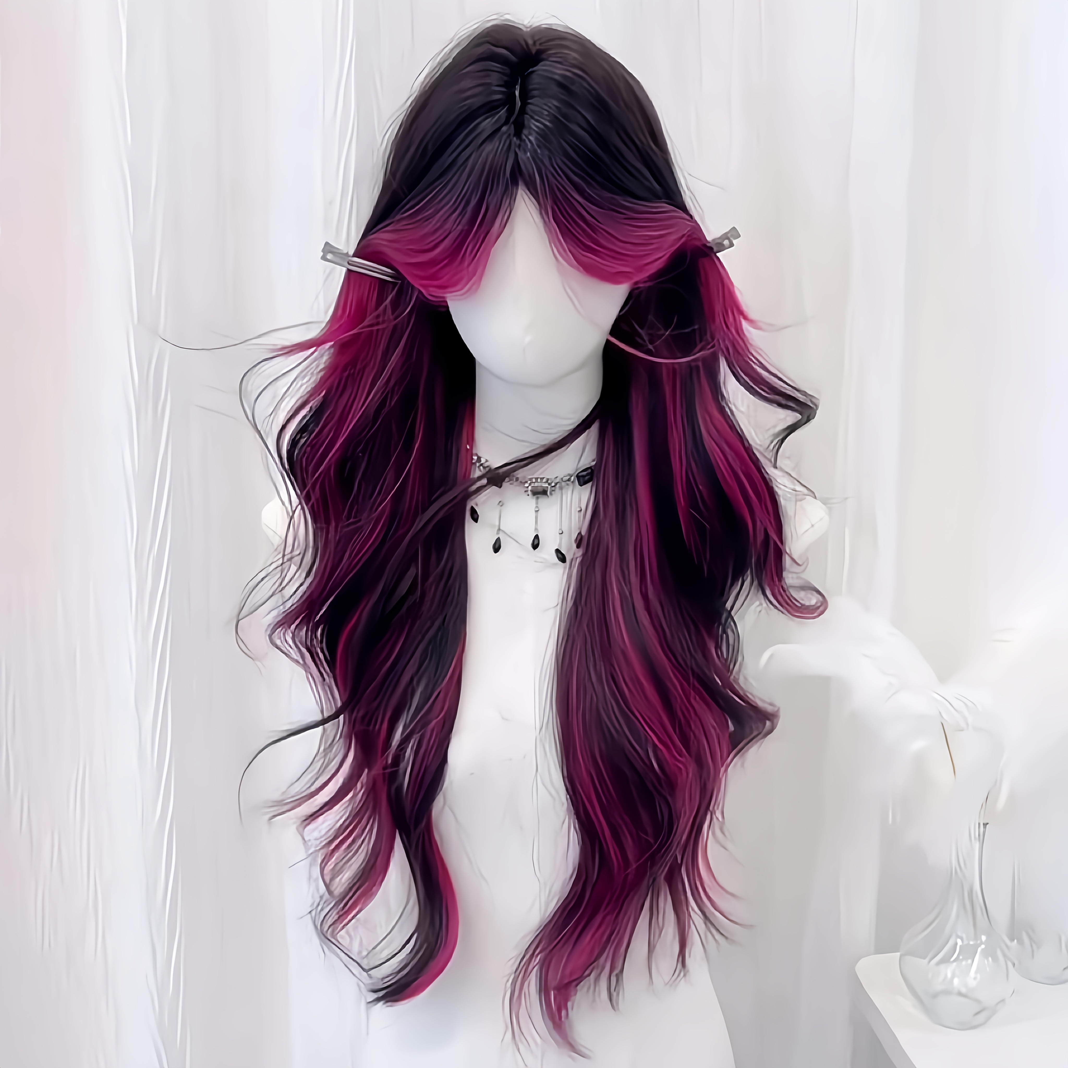 

Viscose Wavy Wig 24 Inch With Grape Purple Highlights, Heat Resistant Long Curly Hair, Sassy Middle Part Bangs, Cap, Fashionable Complete Wig For Daily And Party Use, Carnival/mardi Gras/masquerade