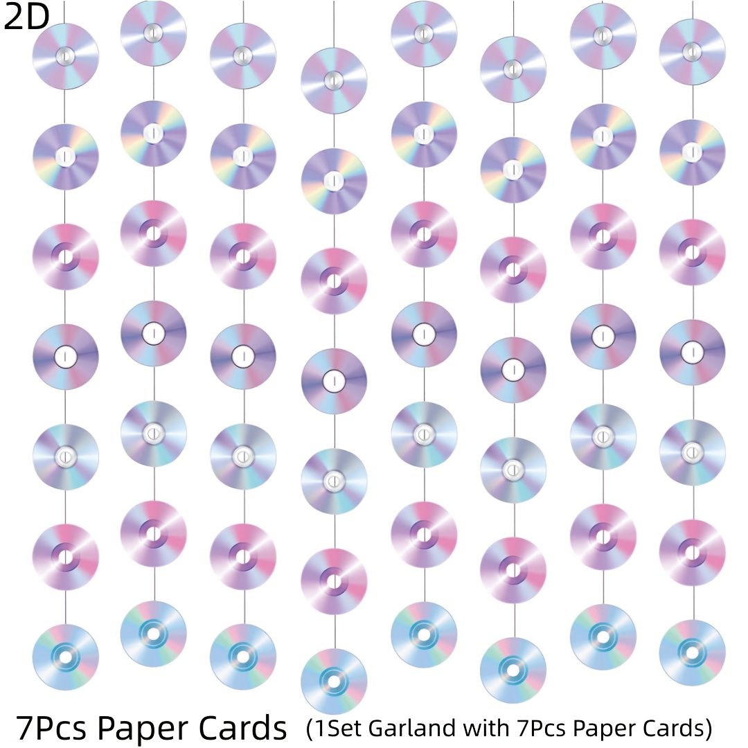 TEMU 7/28pcs Y2k Cd Paper Garland Banner 2000s Party Decorations Y2k Hanging Decor Paper Cutouts Disco Garland Y2k Theme 90s Birthday Bachelorette