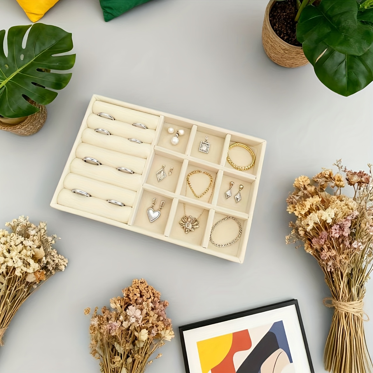 Velvet Half-Visible Jewelry Tray Set Includes Three Pieces