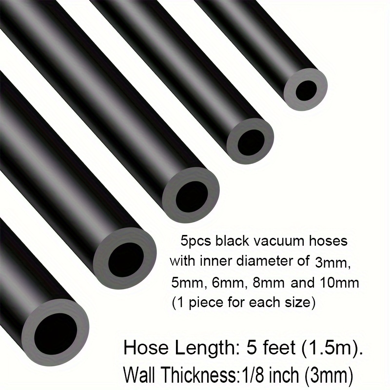 Image of 5pcs 5ft 1/8" 3/16" 1/4" 5/16" 3/8" Automotive Vacuum Tubing Hose Kit For Air And Water 5pcs 5ft (black)