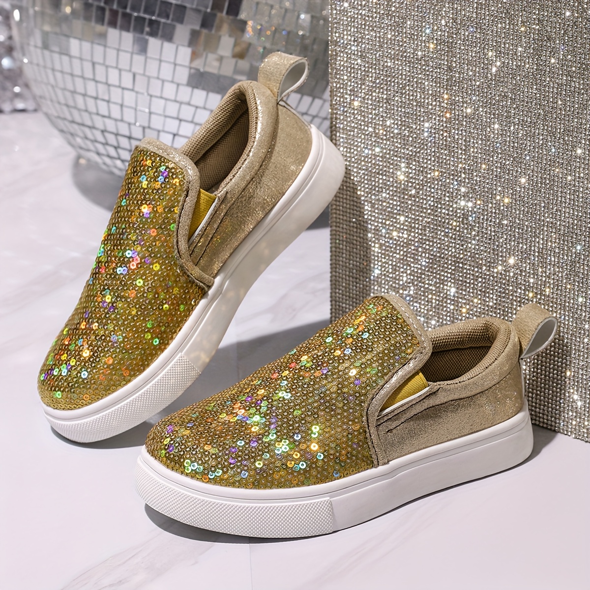 girls glittery   on sneakers 3 12 years sparkly casual shoes with tpr sole for walking running skateboarding     low top flat shoes for toddler to pre teen girls shoes for girls kids walking shoes durable pu insole everyday kids footwear stylish   breathable fabric shoes childrens footwear active children details 5
